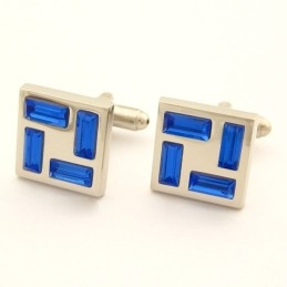 Boutons De Manchette En Titane Avec Cristaux Bleus