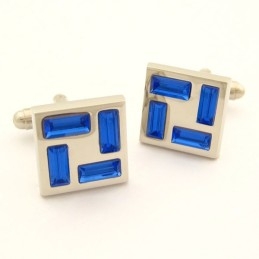 Boutons De Manchette En Titane Avec Cristaux Bleus