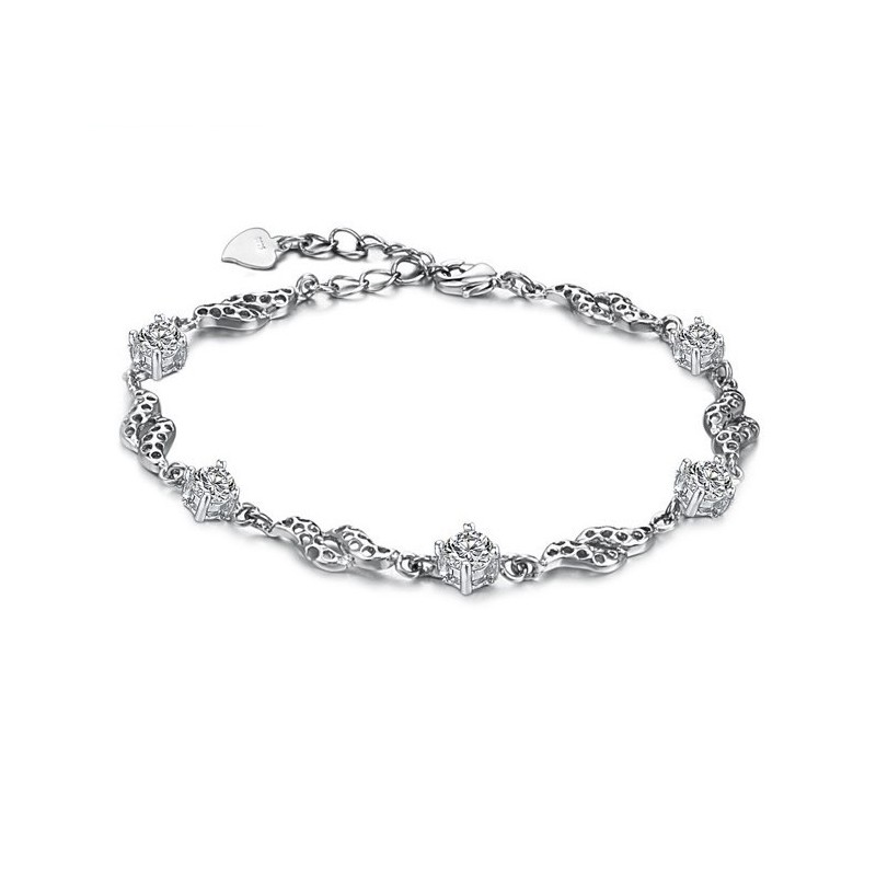 Bracelet En Titane Plaqué Platine Creux Pour Femme De Qualité Supérieure Avec Strass
