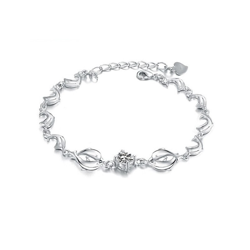 Bracelet En Titane Plaqué Platine En Forme De Dauphin Pour Femme, Durable Et À Usage Intensif, Avec Diamant Bracelet En Titane Plaqué Platine En Forme De Dauphin Pour Femme, Durable Et À Usage Intensif, Avec Diamant