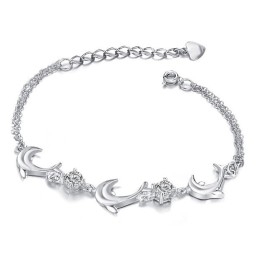Bracelet En Titane Plaqué Platine En Forme De Dauphin Pour Femme De Haute Qualité Avec Diamant