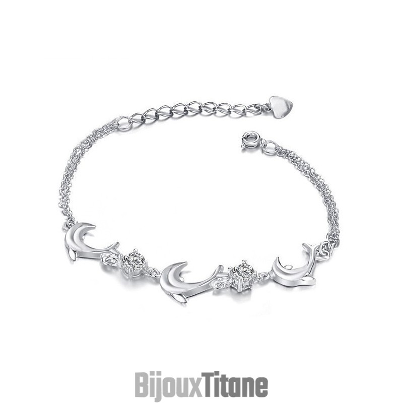 Bracelet En Titane Plaqué Platine En Forme De Dauphin Pour Femme De Haute Qualité Avec Diamant Bracelet En Titane Plaqué Platine En Forme De Dauphin Pour Femme De Haute Qualité Avec Diamant