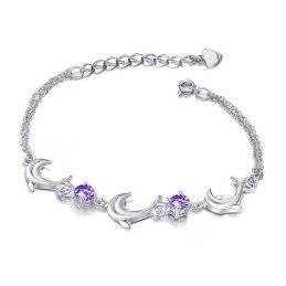 Bracelet En Titane Plaqué Platine En Forme De Dauphin Pour Femme De Haute Qualité Avec Diamant
