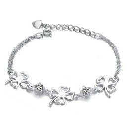 Bracelet En Titane Plaqué Platine En Forme De Trèfle Pour Femme De Haute Qualité Avec Diamant