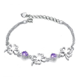 Bracelet En Titane Plaqué Platine En Forme De Trèfle Pour Femme De Haute Qualité Avec Diamant