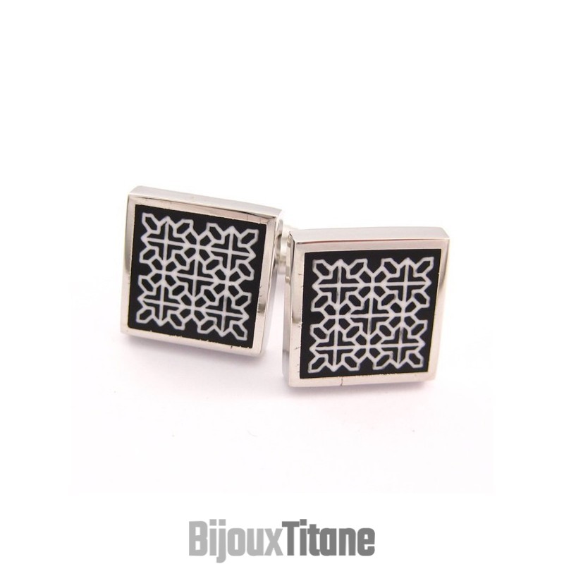 Boutons De Manchette Classiques En Titane Avec Fleur De Bon Augure