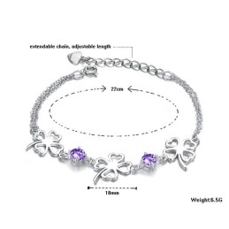 Bracelet En Titane Plaqué Platine En Forme De Trèfle Pour Femme De Haute Qualité Avec Diamant