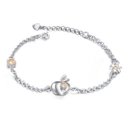 Bracelet En Titane Plaqué Platine Avec Diamants, En Forme De Pomme, Pour Femme, Complet Avec Spécifications