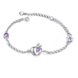 Bracelet En Titane Plaqué Platine Avec Diamants, En Forme De Pomme, Pour Femme, Complet Avec Spécifications