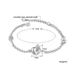 Bracelet En Titane Plaqué Platine Avec Diamants, En Forme De Pomme, Pour Femme, Complet Avec Spécifications