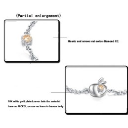 Bracelet En Titane Plaqué Platine Avec Diamants, En Forme De Pomme, Pour Femme, Complet Avec Spécifications