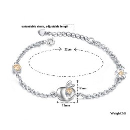 Bracelet En Titane Plaqué Platine Avec Diamants, En Forme De Pomme, Pour Femme, Complet Avec Spécifications
