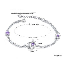 Bracelet En Titane Plaqué Platine Avec Diamants, En Forme De Pomme, Pour Femme, Complet Avec Spécifications