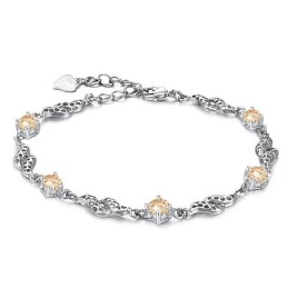 Bracelet En Titane Plaqué Platine Creux De Haute Qualité Pour Femme Avec Diamant
