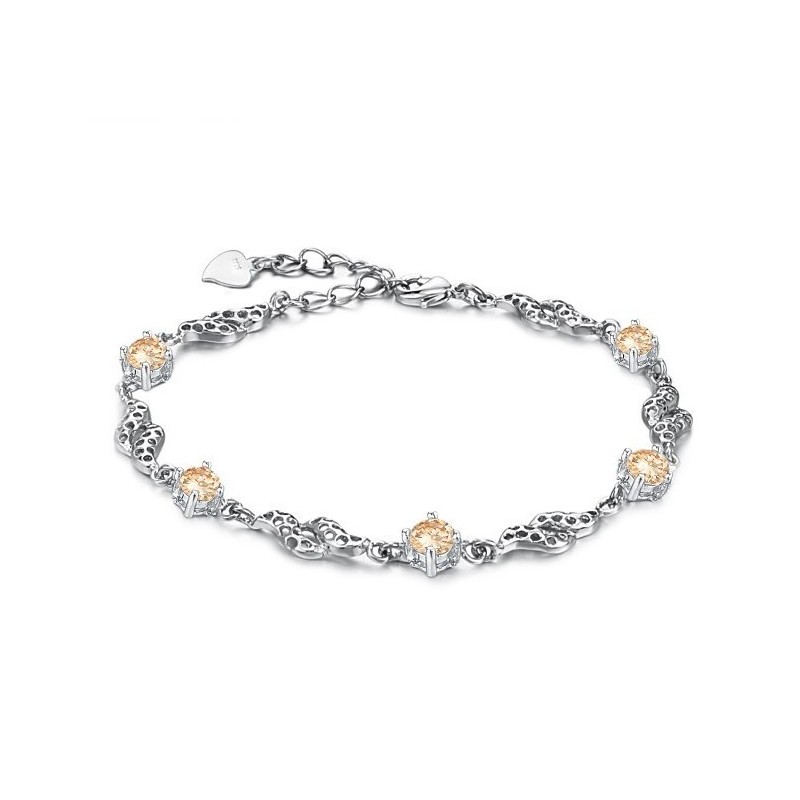 Bracelet En Titane Plaqué Platine Creux De Haute Qualité Pour Femme Avec Diamant