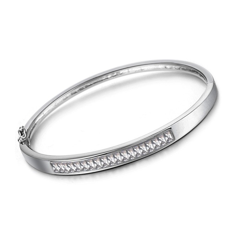 Bracelet Jonc En Titane Plaqué Platine Et Diamant Pour Femme, Hypoallergénique Et De Qualité Fiable Bracelet Jonc En Titane Plaqué Platine Et Diamant Pour Femme, Hypoallergénique Et De Qualité Fiable