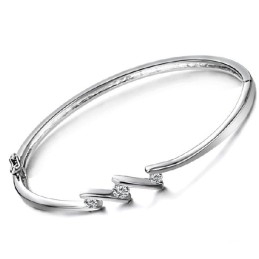 Bracelet Jonc En Titane Plaqué Platine Avec Strass, Hypoallergénique, Qualité Et Quantité Garanties