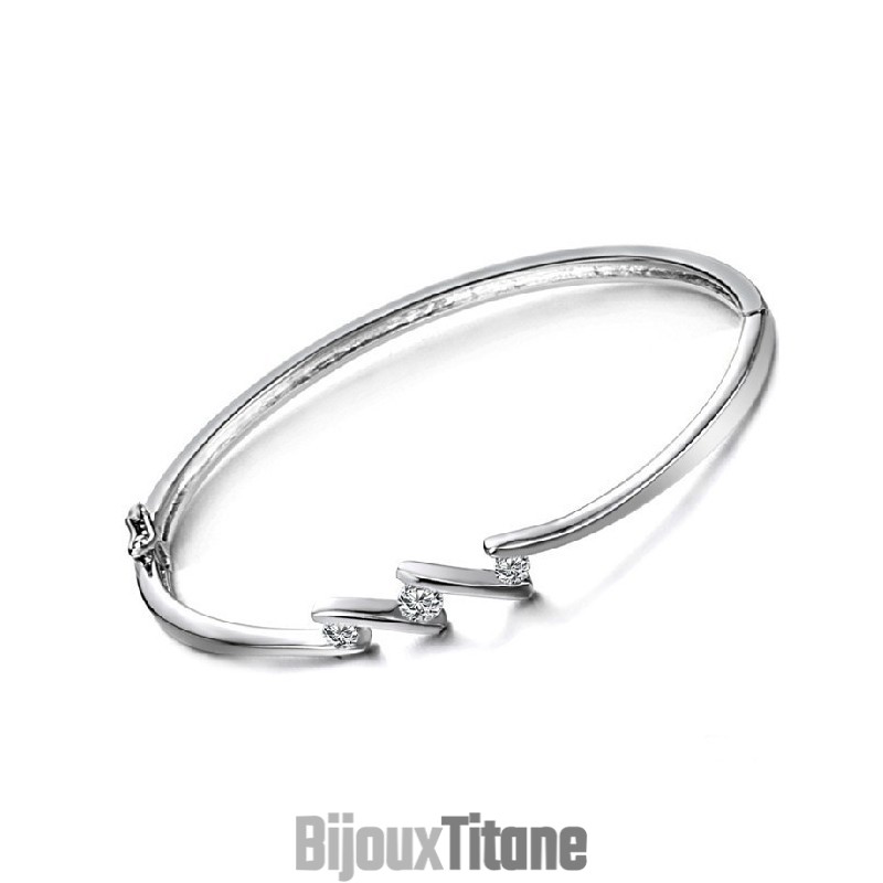 Bracelet Jonc En Titane Plaqué Platine Avec Strass, Hypoallergénique, Qualité Et Quantité Garanties Bracelet Jonc En Titane Plaqué Platine Avec Strass, Hypoallergénique, Qualité Et Quantité Garanties