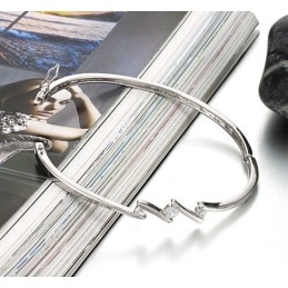 Bracelet Jonc En Titane Plaqué Platine Avec Strass, Hypoallergénique, Qualité Et Quantité Garanties