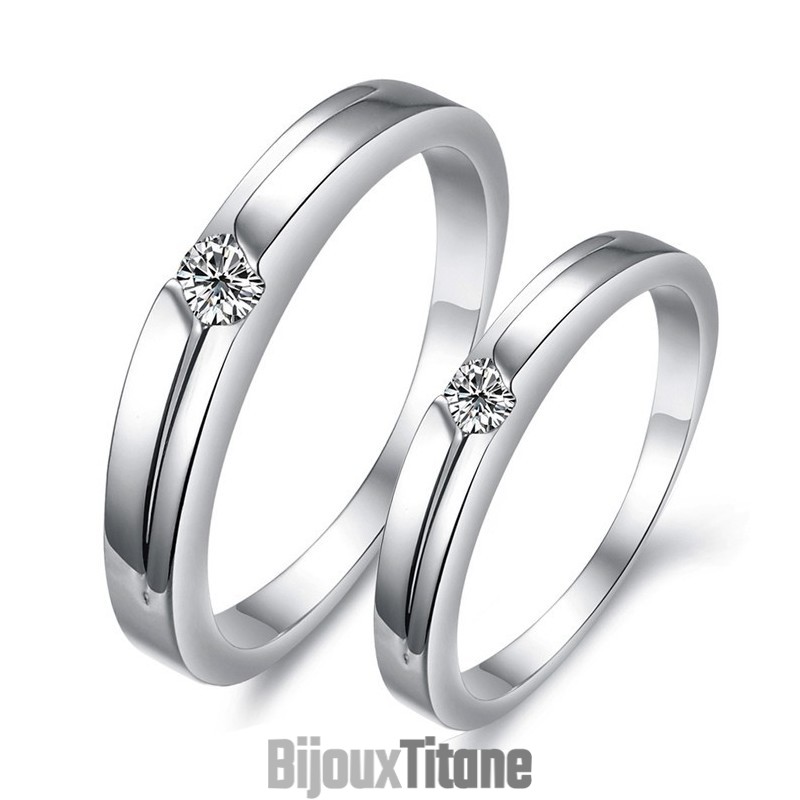 Bague En Titane Plaqué Platine De Qualité Stable Pour Amoureux Avec Strass