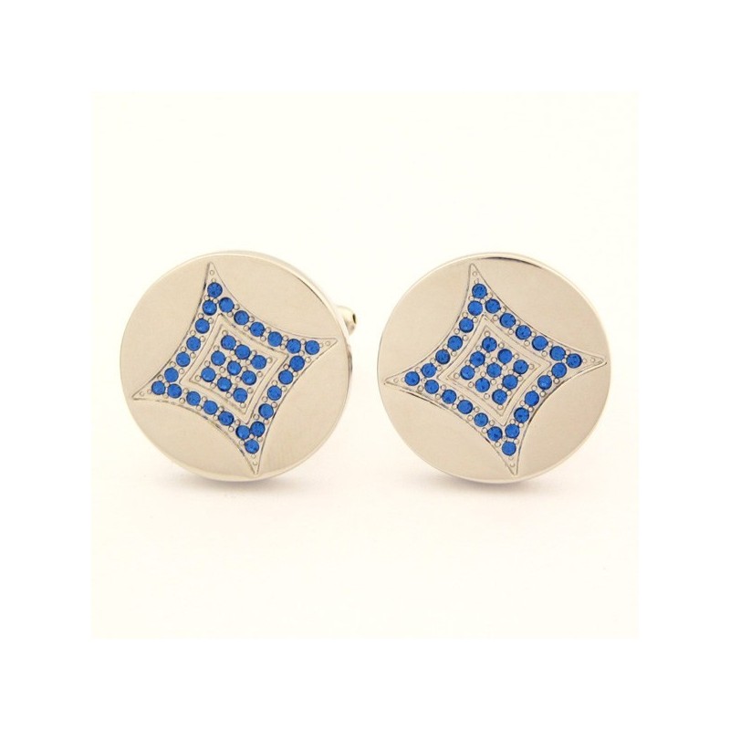 Boutons De Manchette Ronds En Titane Avec Diamants Bleus