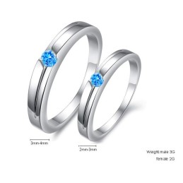Bague En Titane Plaqué Platine Bleu D'Excellente Qualité Pour Amoureux Avec Strass