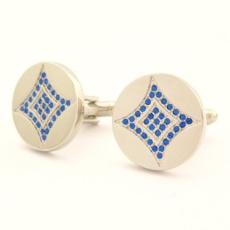 Boutons De Manchette Ronds En Titane Avec Diamants Bleus