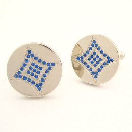 Boutons De Manchette Ronds En Titane Avec Diamants Bleus