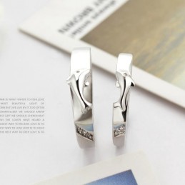 Bague En Titane Plaqué Platine Dolphin Pour Amoureux, Complète Avec Spécifications