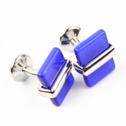 Boutons De Manchette Oblongs En Titane Et Agate Bleue