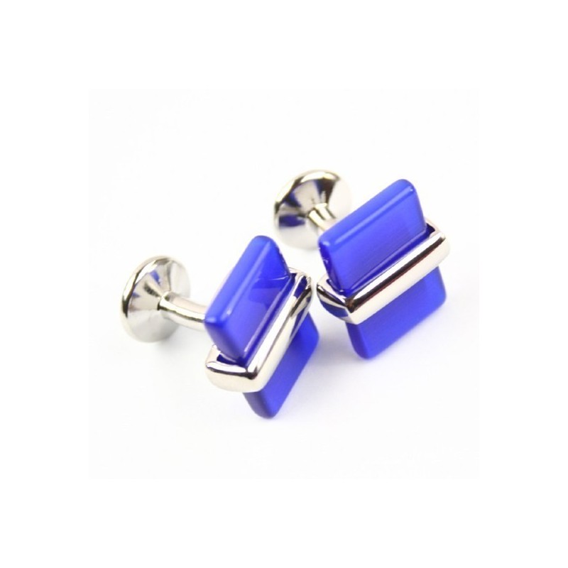 Boutons De Manchette Oblongs En Titane Et Agate Bleue Boutons De Manchette Oblongs En Titane Et Agate Bleue