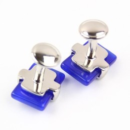 Boutons De Manchette Oblongs En Titane Et Agate Bleue