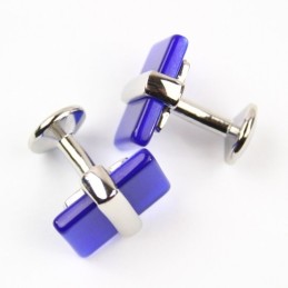 Boutons De Manchette Oblongs En Titane Et Agate Bleue