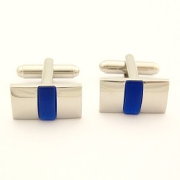 Boutons De Manchette Oblongs En Titane Et Agate Bleue