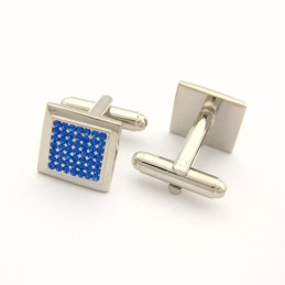 Boutons De Manchette Carrés En Titane Avec Diamants Bleus