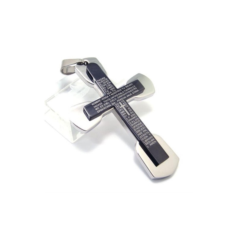 Pendentif Croix Biblique Tendance En Titane Noir Pour Homme - Chaîne Offerte Pendentif Croix Biblique Tendance En Titane Noir Pour Homme - Chaîne Offerte
