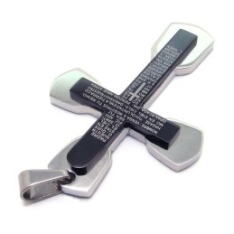 Pendentif Croix Biblique Tendance En Titane Noir Pour Homme - Chaîne Offerte