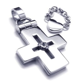 Pendentif Croix En Titane Ouvrable Avec Cœur - Chaîne Gratuite