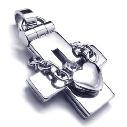 Pendentif Croix En Titane Ouvrable Avec Cœur - Chaîne Gratuite