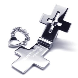 Pendentif Croix En Titane Ouvrable Avec Cœur - Chaîne Gratuite