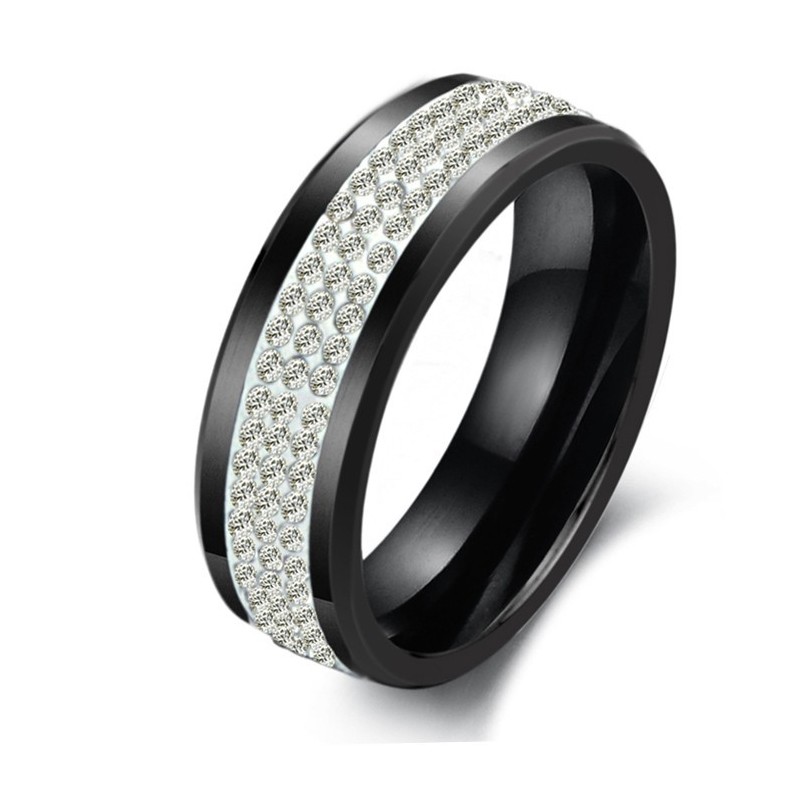 Bague En Céramique Tungstène Noire D'Excellente Qualité Avec Strass Bague En Céramique Tungstène Noire D'Excellente Qualité Avec Strass