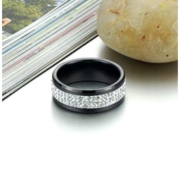 Bague En Céramique Tungstène Noire D'Excellente Qualité Avec Strass