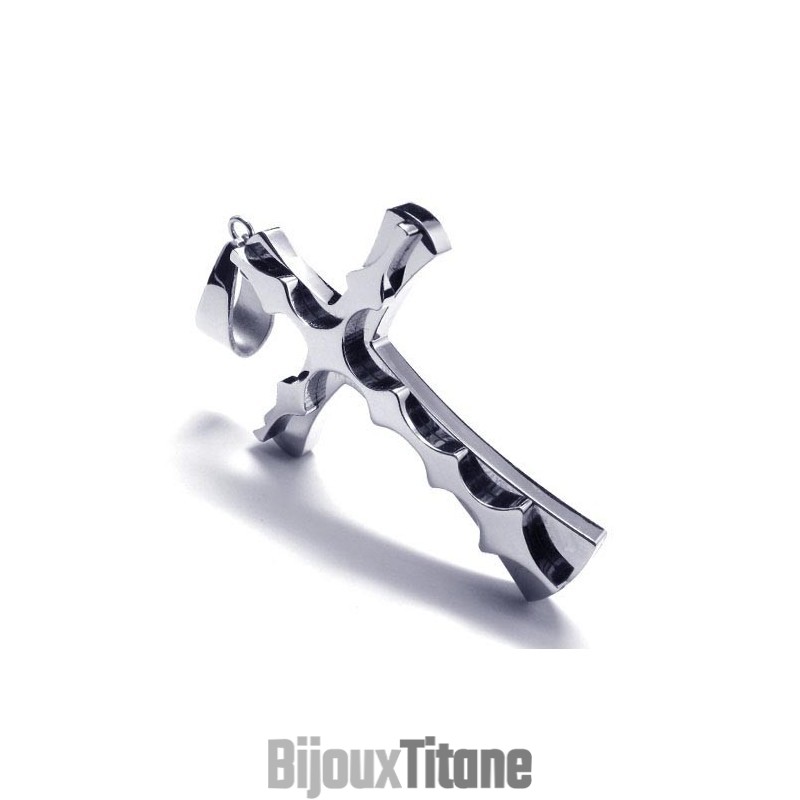 Pendentif Croix En Titane Ondulé Tendance - Chaîne Gratuite Pendentif Croix En Titane Ondulé Tendance - Chaîne Gratuite