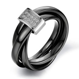 Bague En Céramique Tungstène Noire Avec Strass, De Renommée Mondiale
