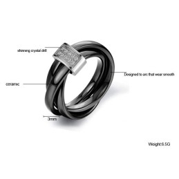Bague En Céramique Tungstène Noire Avec Strass, De Renommée Mondiale