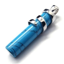 Pendentif Tendance En Titane Et Cornaline Bleue - Chaîne Gratuite