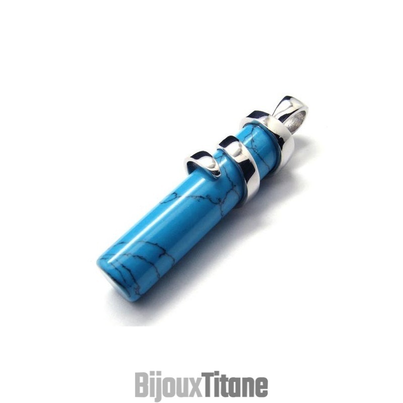 Pendentif Tendance En Titane Et Cornaline Bleue - Chaîne Gratuite