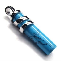Pendentif Tendance En Titane Et Cornaline Bleue - Chaîne Gratuite