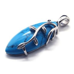 Pendentif Tendance En Titane Et Cornaline Bleue - Chaîne Gratuite