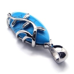 Pendentif Tendance En Titane Et Cornaline Bleue - Chaîne Gratuite